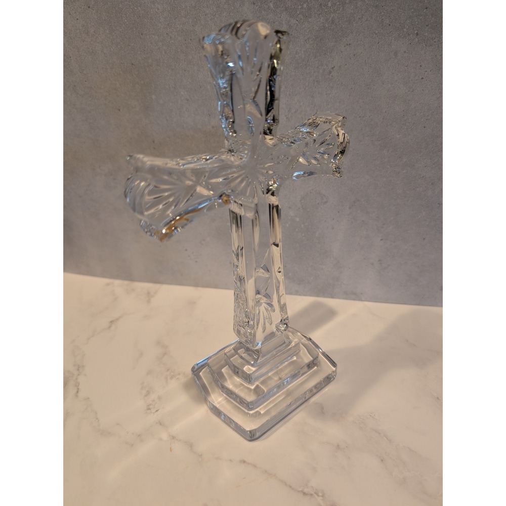 Waterford Crystal Standing Cross Religious Sculpture 8 Inch Pedestal Base
